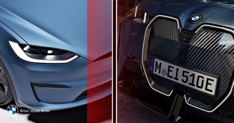 Comparison of 2026 BMW iX and Tesla Model X front designs, highlighting styling and value.