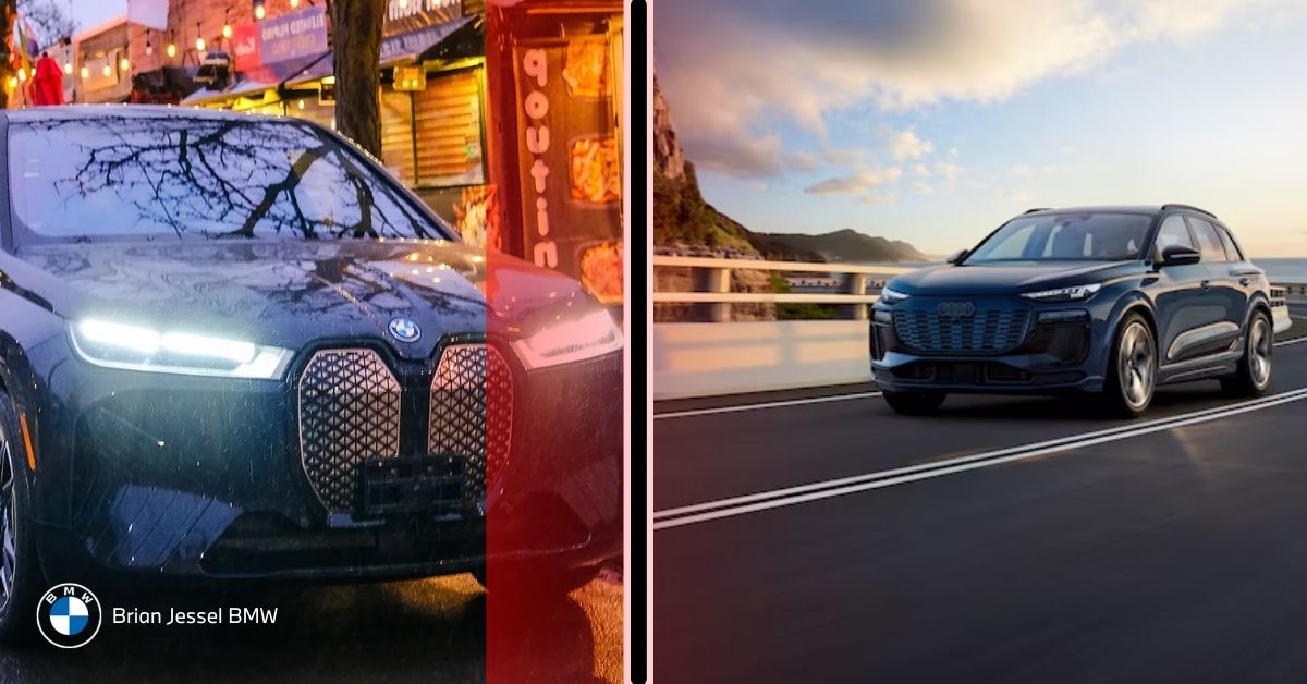 BMW iX and Audi Q6 e-tron in winter