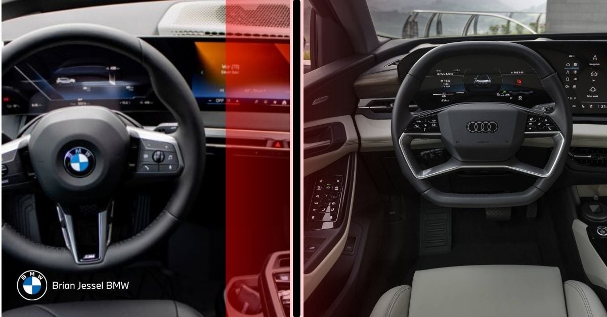  Interior shot of the BMW iX and Audi Q6 e-tron, highlighting their advanced tech and luxurious cabin designs