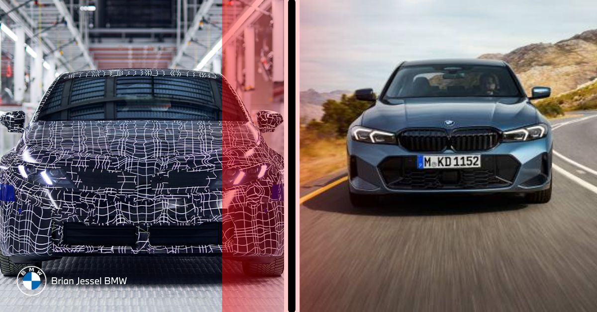 BMW G50 prototype compared to previous 3 Series G20 front design evolution