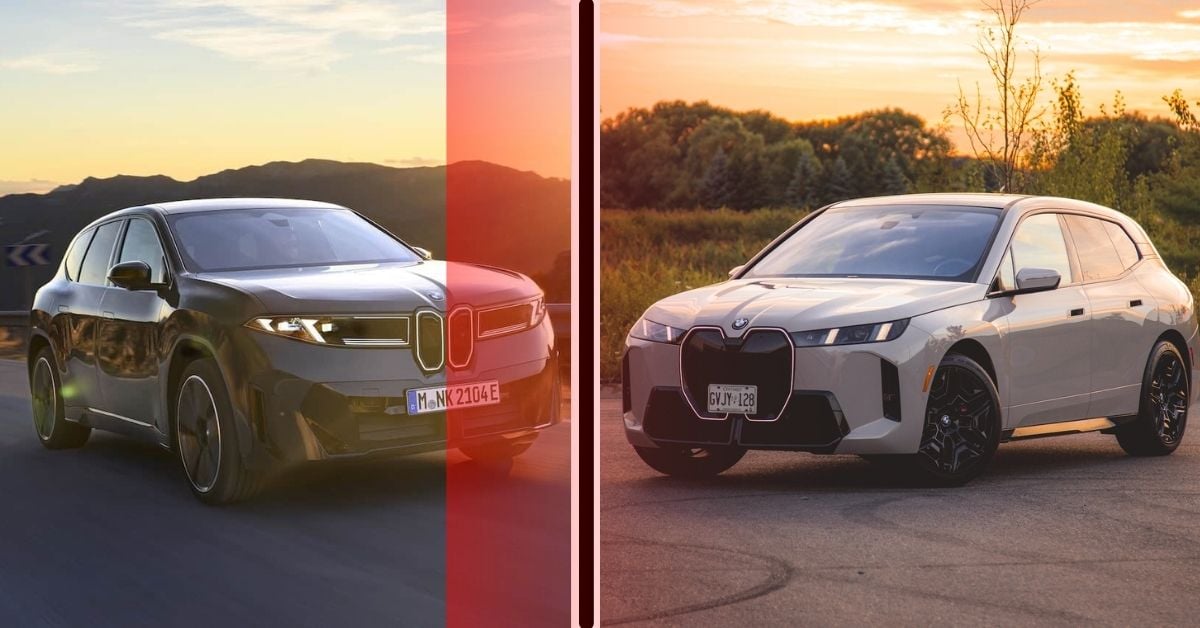 2026 BMW iX3 versus BMW iX split image comparing power, performance and driving dynamics