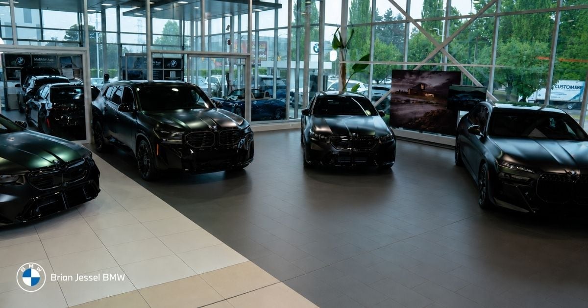 Brian Jessel BMW showroom in Vancouver displaying luxury BMW vehicles available for trade-in evaluations and vehicle upgrades.