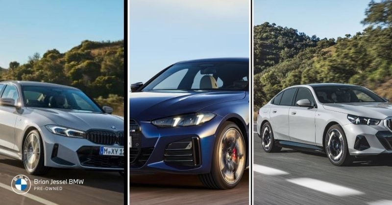All models of BMW 3,4, and 5 Series on a road, showing their sporty handling