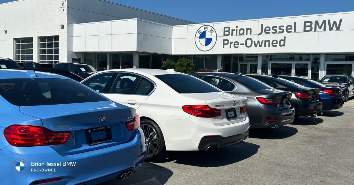 Certified BMW vehicles displayed outside Brian Jessel Pre-Owned dealership for Vancouver buyers comparing inventory options.