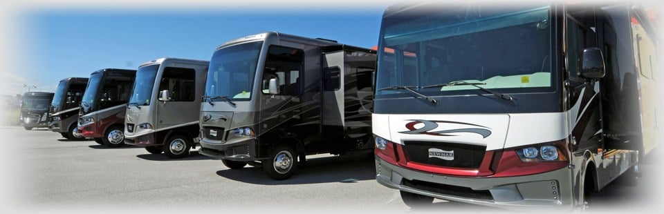 Rows of RVs for sale