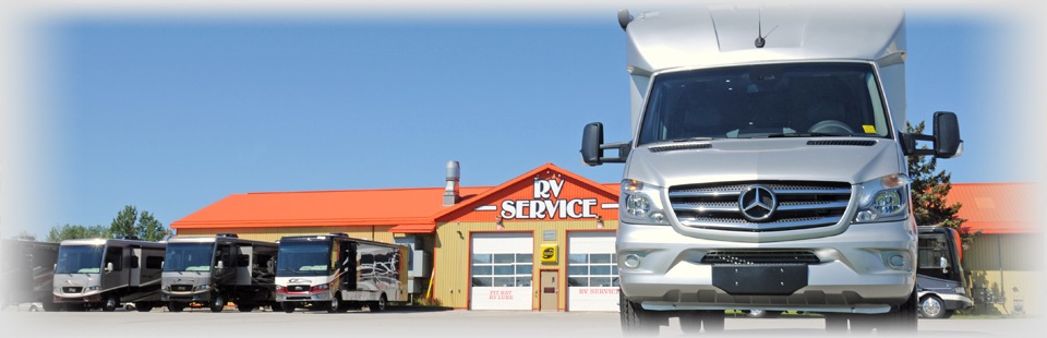  Mercedes RV outside of the RV service