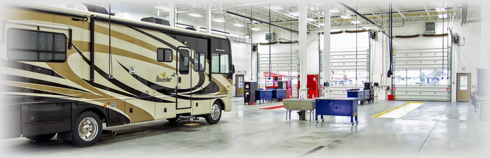 RV inside the service shop