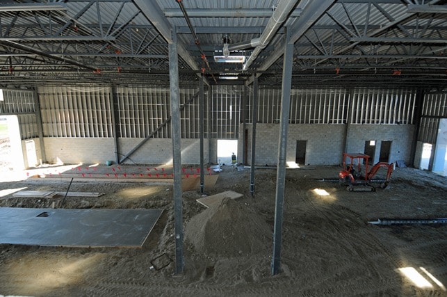 Inside view of steel framework and ground floors
